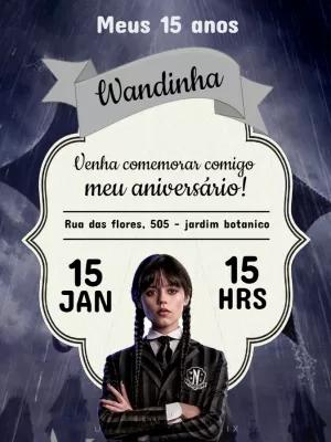 Convite de Aniversário Wandinha Addams Editável Online