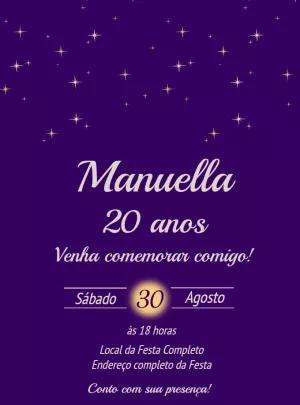 Convite de Aniversário Céu Estrelado Roxo para Editar Online