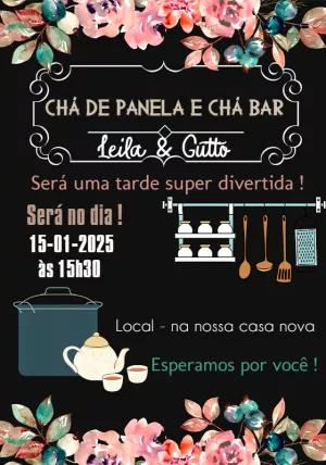 Convite Chá de Panela e Chá Bar Floral para Editar Online