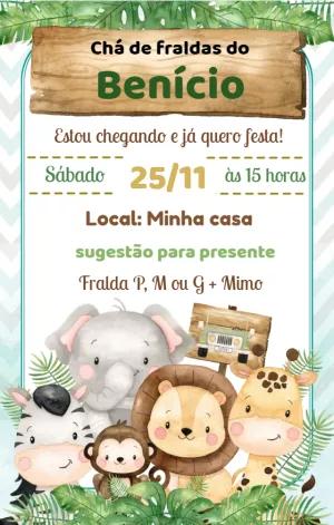Convite Chá de Fraldas Safari Aquarela para Editar Online