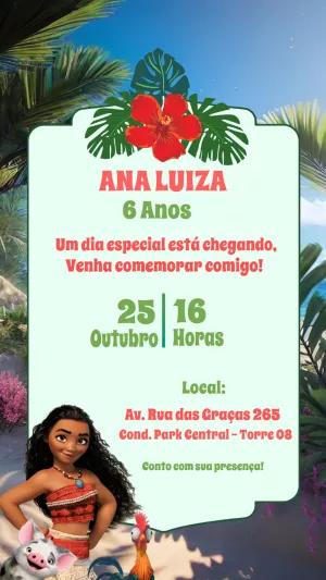 Convite de Aniversário Moana para Editar e Imprimir