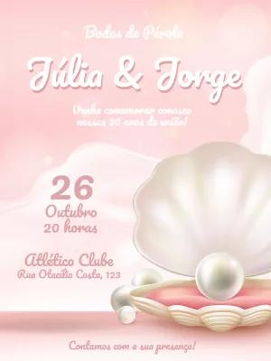 Convite Bodas de Pérola com Concha para Editar Online