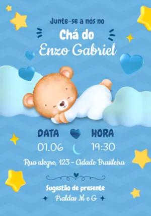 Convite Chá de Bebê Ursinho Azul para Editar Online