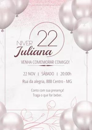 Convite de Aniversário Feminino com Balões para Editar Online