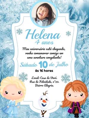 Convite Aniversário Frozen com Foto para Editar Online