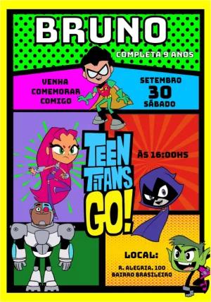 Convite de Aniversário Jovens Titãs em Ação para Editar Online