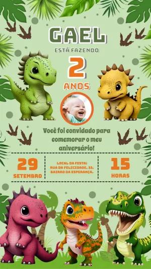 Convite Aniversário Dinossauro com Foto para Editar Online