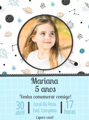 Convite Aniversário Galáxia com Foto para Editar Online