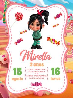 Convite Aniversário Vanellope Detona Ralph para Editar Online