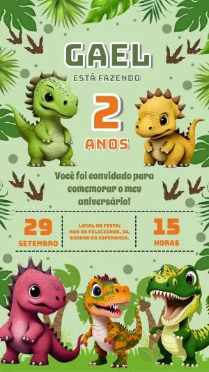 Convite Aniversário Dinossauro Baby para Editar Online