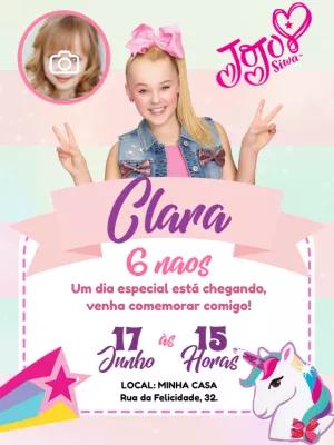 Convite de Aniversário Jojo Siwa com Foto para Editar