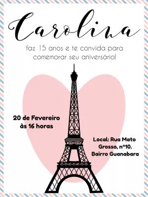 Convite de Aniversário Tema Paris para Editar Online