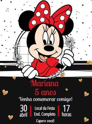 Convite Aniversário Minnie Mouse Vermelha para Editar Online