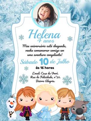 Convite Aniversário Frozen com Foto para Editar Online