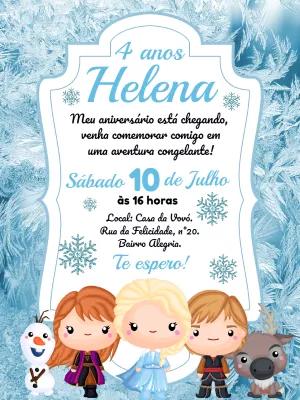 Convite de Aniversário Frozen com Personagens para Editar