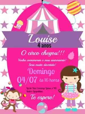 Convite de Aniversário Circo Rosa para Editar Online