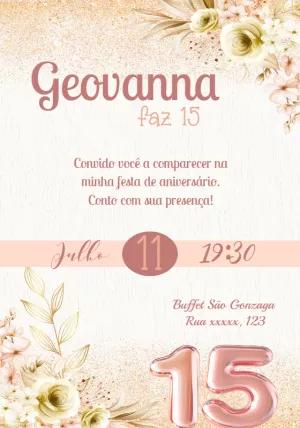 Convite de 15 Anos Rosê Gold com Flores para Editar Online