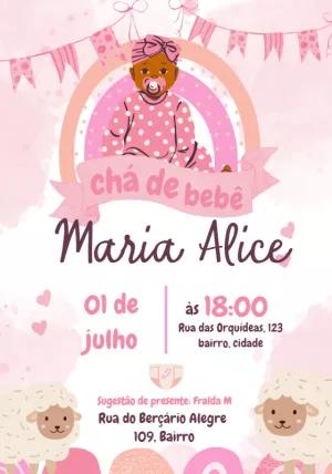 Convite Chá de Bebê Menina Ovelhinha Rosa para Editar Online