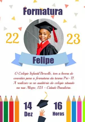 Convite de Formatura Infantil com Foto para Editar Online