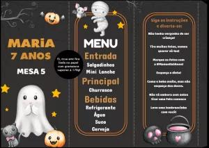Menu de Mesa Halloween com Personagens Fofos para Editar Online
