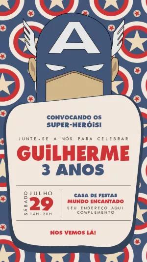 Convite Aniversário Capitão América para Editar Online