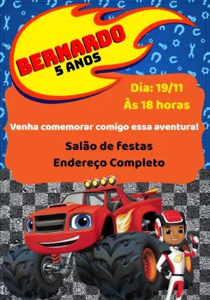 Convite de Aniversário Blaze and the Monster Machines Editável