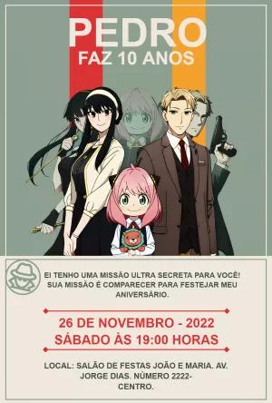 Convite Aniversário Spy x Family com Anya para Editar Online
