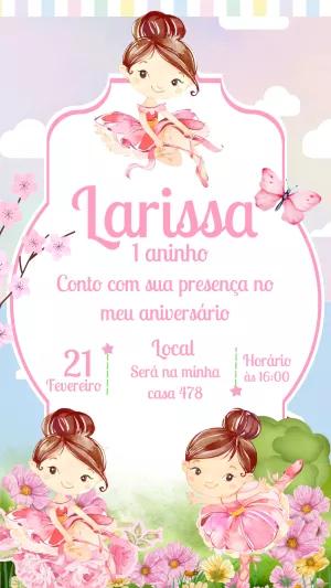 Convite Aniversário Bailarina Delicado para Editar Online