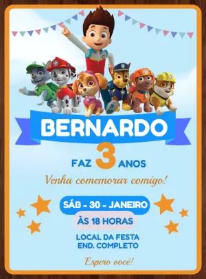 Convite de Aniversário Patrulha Canina para Editar Online