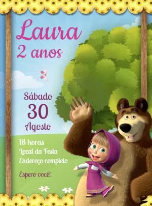 Convite Aniversário Masha e o Urso para Editar Online
