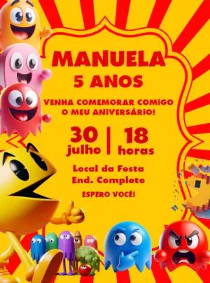 Convite de Aniversário Pacman com Personagens para Editar Online