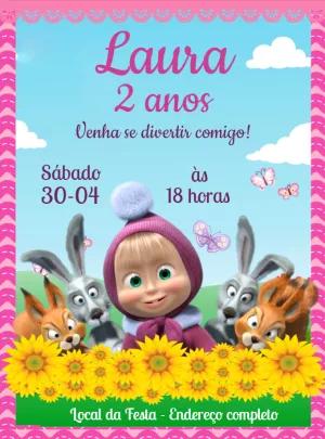Convite de Aniversário Masha e o Urso para Editar Online