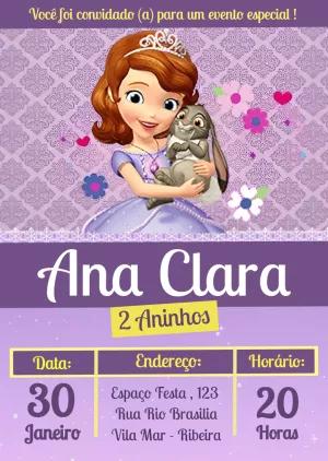 Convite de Aniversário Princesa Sofia Editável Online