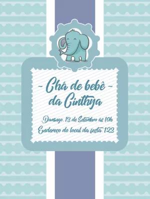 Convite Chá de Bebê Elefante Azul para Editar Online