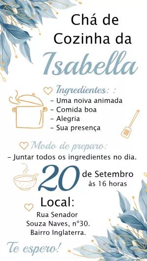 Convite Chá de Cozinha Floral Azul para Editar Online