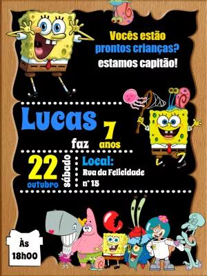 Convite Aniversário Bob Esponja com Turma para Editar Online