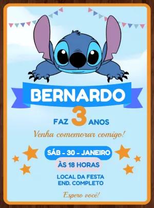 Convite de Aniversário Stitch para Editar e Personalizar