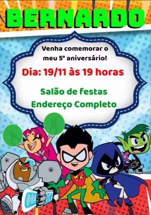 Convite Aniversário Jovens Titãs com Personagens para Editar