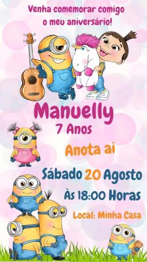 Convite Aniversário Minions Aquarela para Editar Online