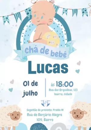 Convite Chá de Bebê Menino com Carneirinho para Editar Online