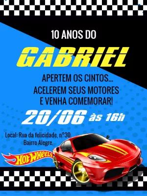 Convite de Aniversário Tema Hot Wheels Editável Online