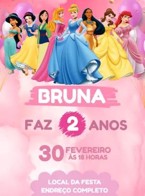 Convite de Aniversário Princesas Disney para Editar Online