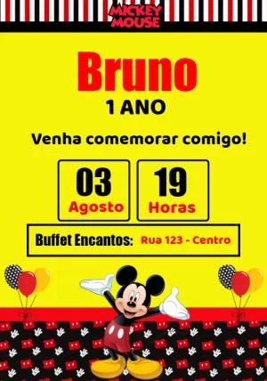 Convite Aniversário Mickey Mouse Clássico para Editar Online