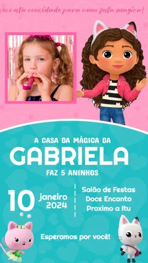 Convite Aniversário A Casa Mágica da Gabby com Foto para Editar