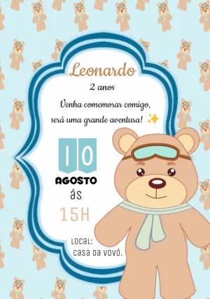 Convite Aniversário Ursinho Aviador para Editar Online