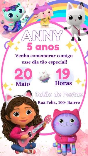 Convite Aniversário Casa Mágica da Gabby para Editar Online