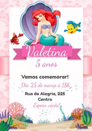 Convite Aniversário Pequena Sereia Ariel para Editar Online