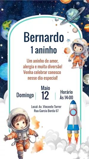 Convite Aniversário Astronauta Fofo para Editar Online