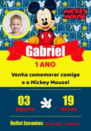 Convite Aniversário Mickey Mouse com Foto para Editar Online