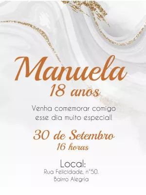 Convite de Aniversário Mármore e Dourado para Editar Online